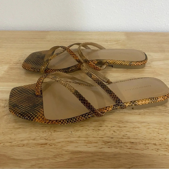 Banana Republic Croc Snake Leather Strappy Flat Sandals Brown 7 - Picture 4 of 6